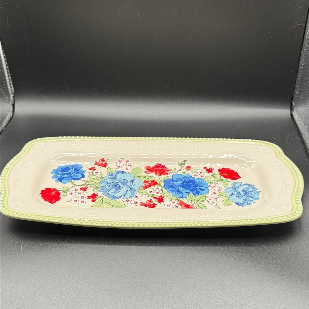 The Pioneer Woman Floral Ceramic Serving Tray with Green Trim